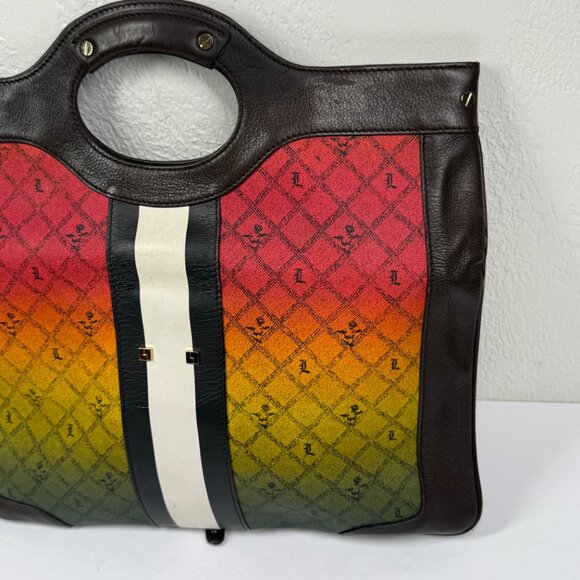 Y2K L.A.M.B. Carlisle Rasta Ombre Foldover Clutch Canvas Leather Trim - Picture 7 of 14